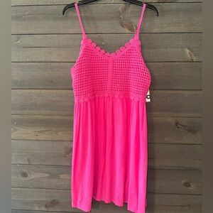NWT Bright Pink Crochet Bodice Slip Dress
